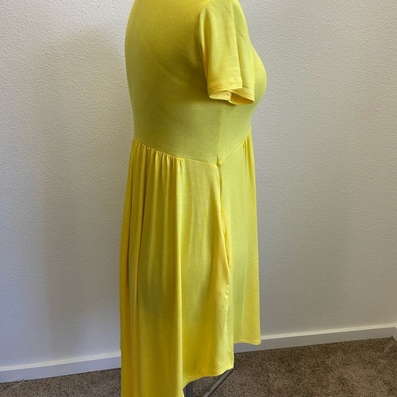 BasicUSA Scoop Neck Pockets High Low Tunic Dress Sunny Yellow Medium - Picture 10 of 13